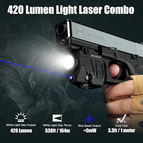 Miniatura 2 de Luz de pistola láser de 420 lúmenes, riel de tejedor Picatinny LED con carga magnética, función estroboscópica de liberación rápida, combo de luz