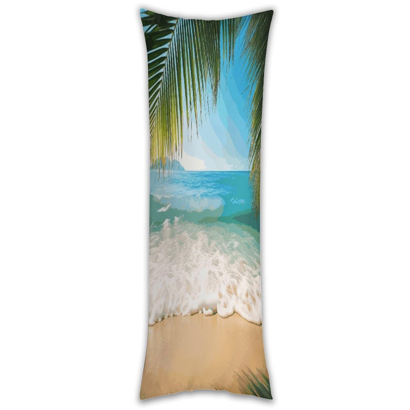 Ocean Sea Beach Palm Leaves Long Pillow Case with Zipper Ultra Soft Microfiber Long Pillow Cover Breathable Body Pillow Protector Soft Wrinkle Pillowcase for Bed Sofa Bedroom 53 X 19 in