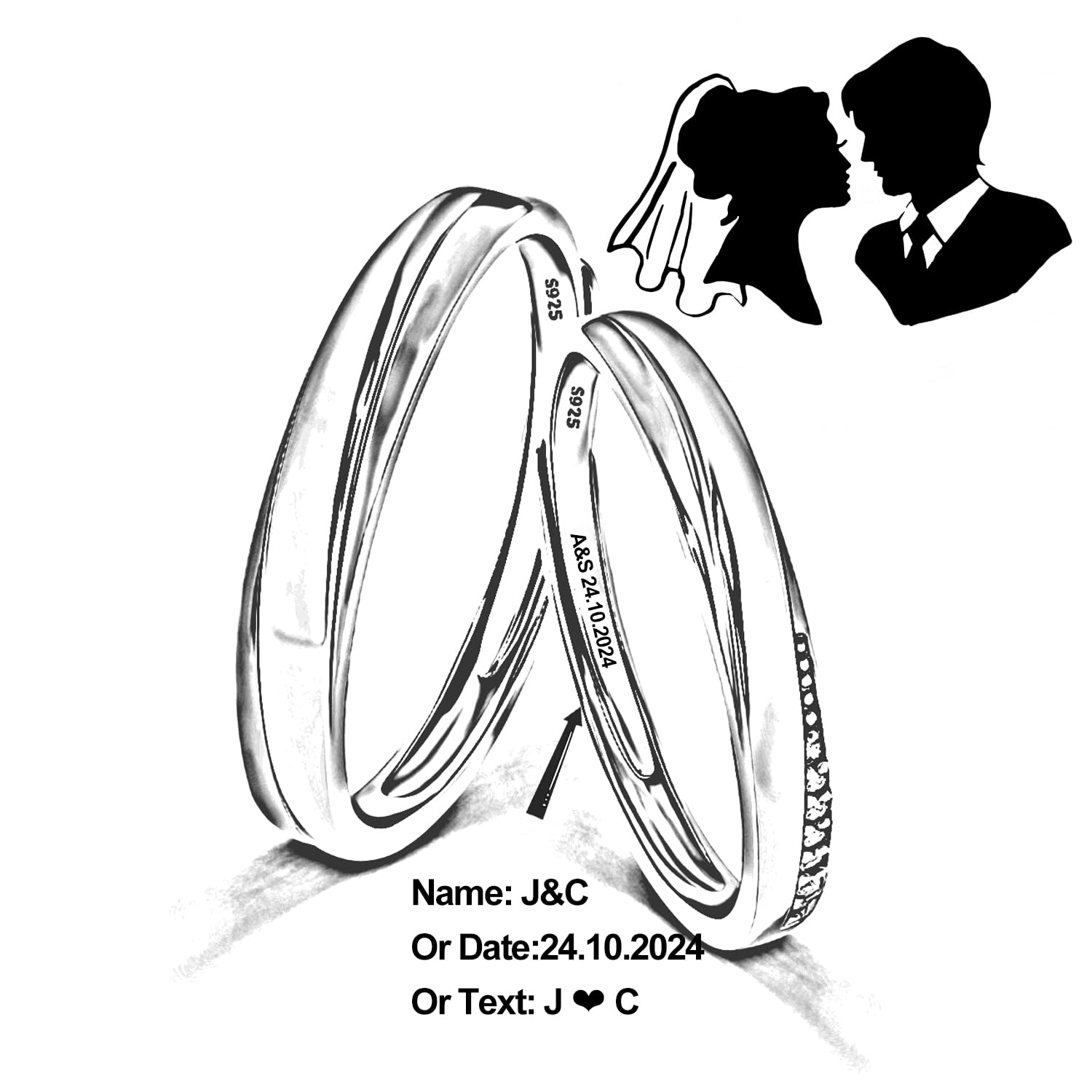 Meissa 2er-Set Paar-Ringe für Herren und Damen, 925 Sterling Silber Breite Eheringe, größenverstellbare Versprechensringe, passendes Paar-Ring-Set