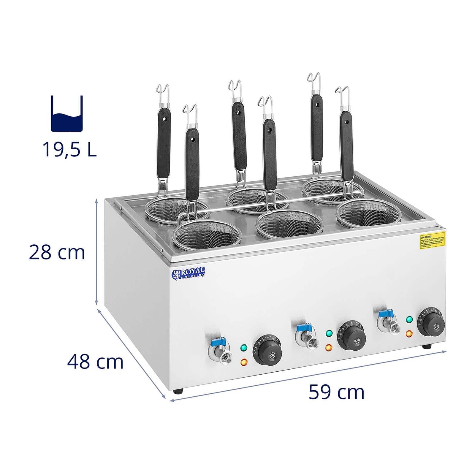 Royal Catering RC-PM006 - Fornello per pasta con 6 cestini, temperatura 30-110 °C