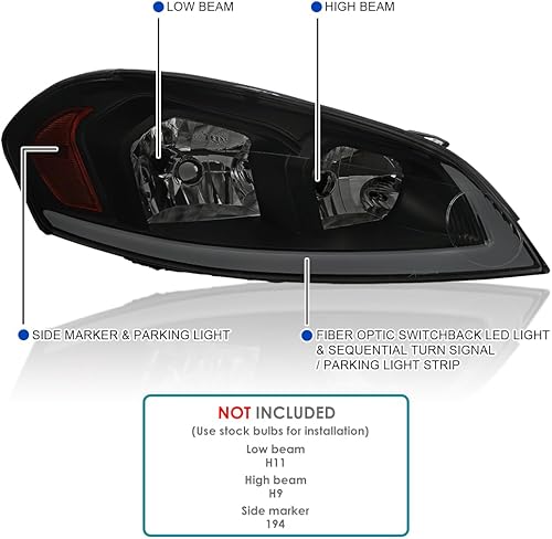 Miniatura 3 de Spec-D Tuning Faros delanteros de lente ahumada con carcasa negra con señales LED Switchback compatibles con Chevy Impala 2006-2013, conjunto de