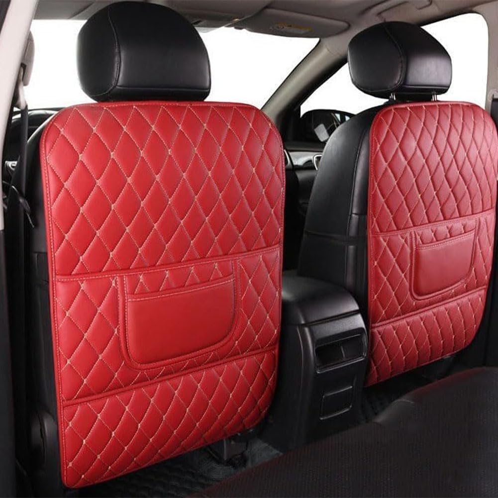 2 Pièce Protections Dossier de Siège Voiture pour Dodge Nitro Charger Intrepid, Cuir PU Tapis Protection Anti-Coup de Siège Arrière Impermérable,Long-C/Red