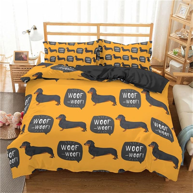 Parure de lit 220x240 adulte Teckel housse de couette orange et taies d'oreiller 65x65