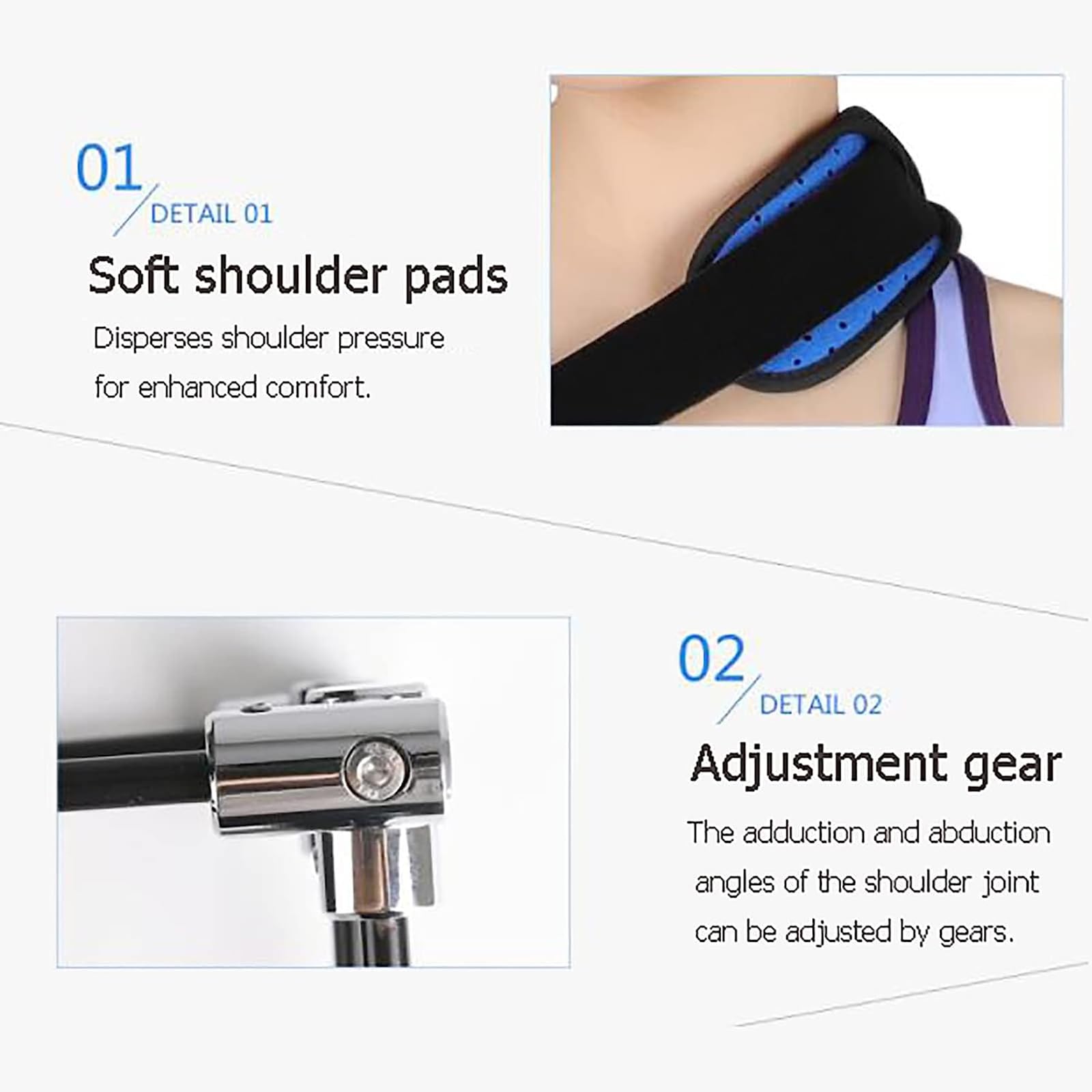 Ortesis de soporte de fijación de abducción de hombro, protector de fijación de rehabilitación de fractura de brazo de húmero de hombro ajustable, diseño de velcro ajustable, soporte y compresión