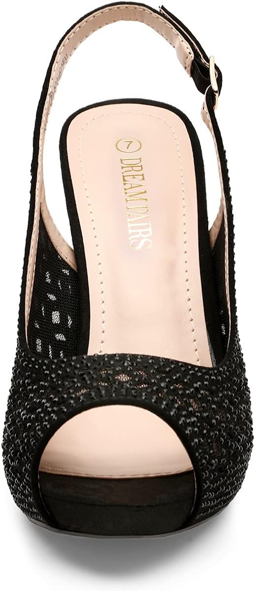 DREAM PAIRS Women's High Heels Platform Dress Rhinestones Peep Toe Pumps Shoes - Image 3