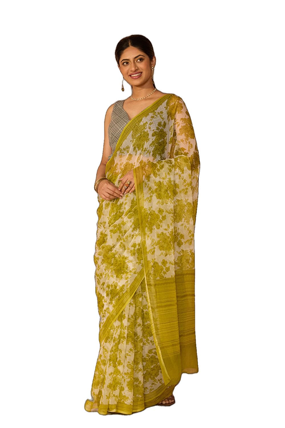 Taneira Green Screen Printed Viscose Chiffon SareeWith Unstitched Blouse(SAPP01AD5489-Green)-image-47