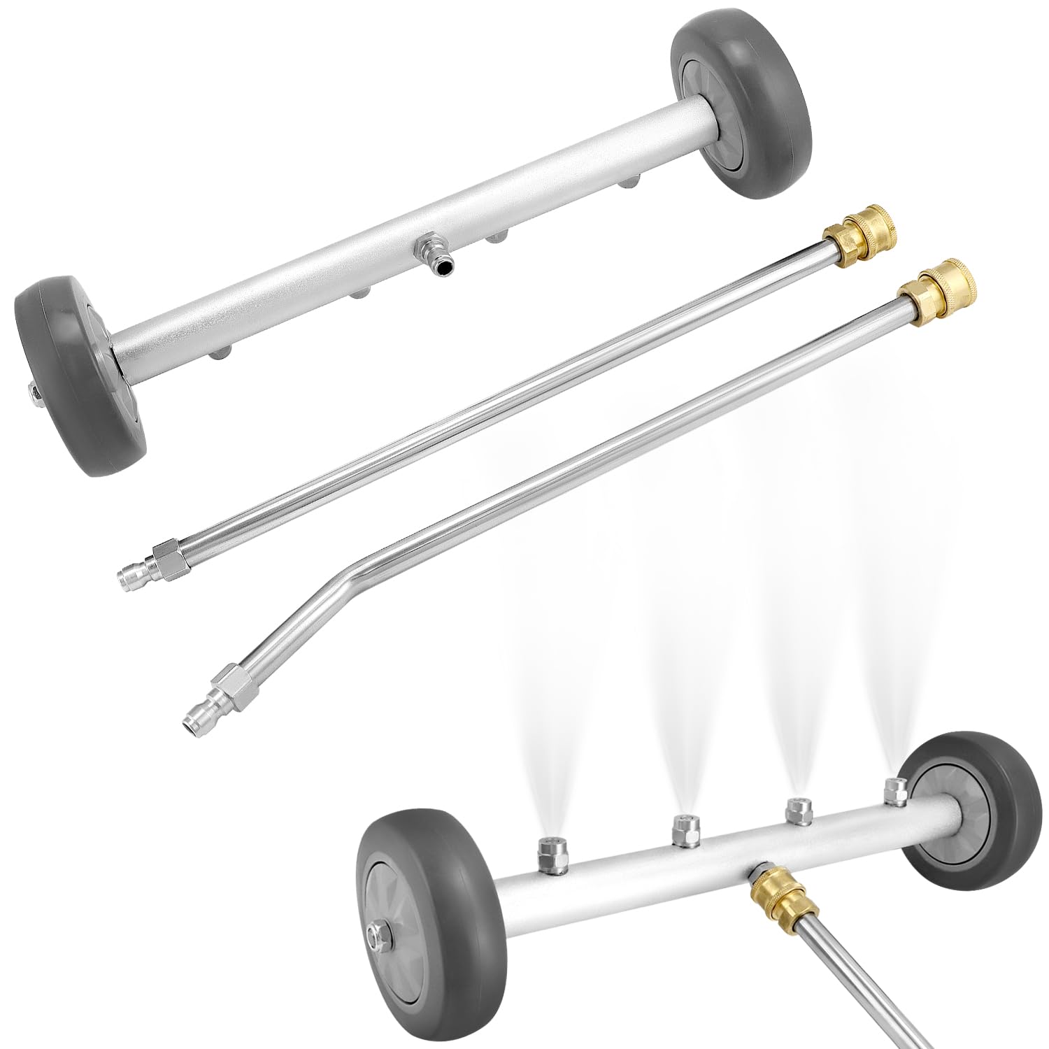 QWORK® Limpiador de Alta Presión para Bajos de Coche, Escoba de Agua con 2 Varillas de Extensión, 4000 PSI
