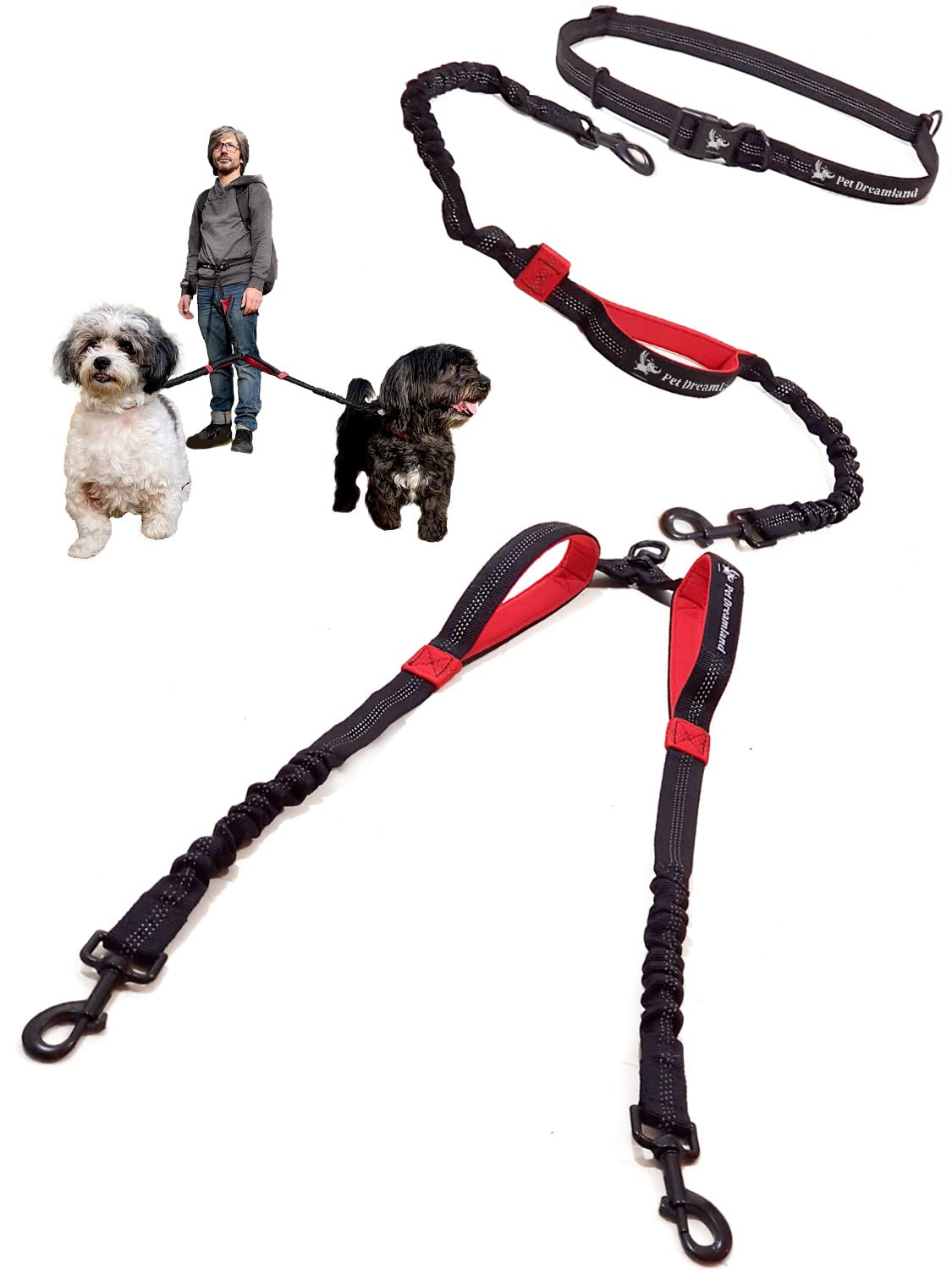 Pet Dreamland Hands Free Double Dog Leash Two Small to Medium Dogs