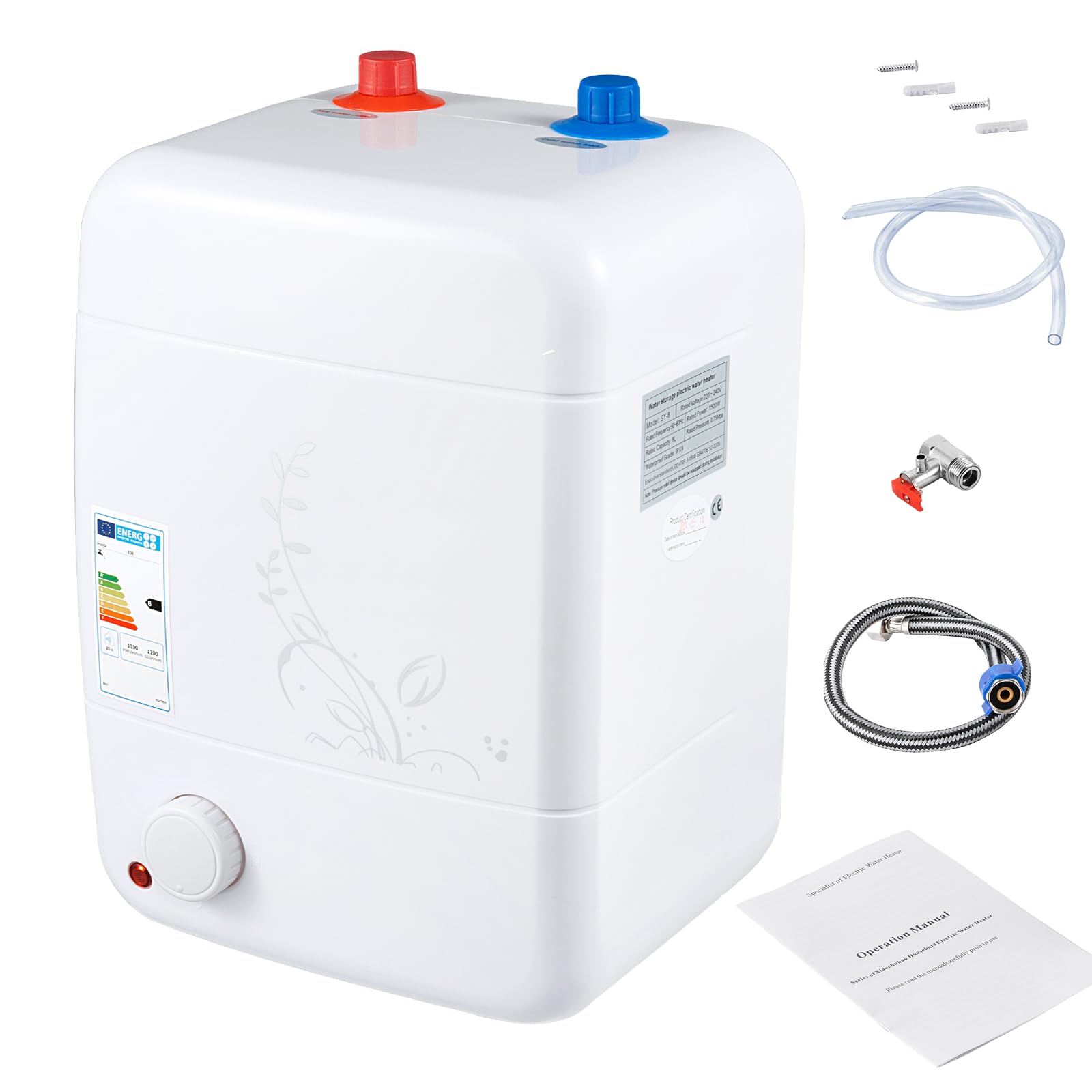 Pequeño acumulador bajo mesa 8L resistente a la presión – Depósito de agua caliente 1500 W bajo mesa 30 – 75 ℃ temperatura ajustable 23 x 21 x 36 cm