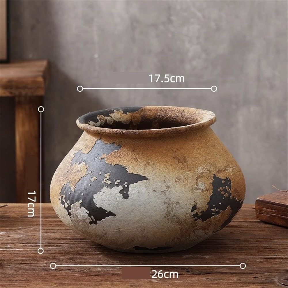 Doniczka Retro gruba gliniana wazony na kwiaty ​​Jingdezhen chiński styl doniczki duży kaliber antyczne doniczki sadzarka (Brown)