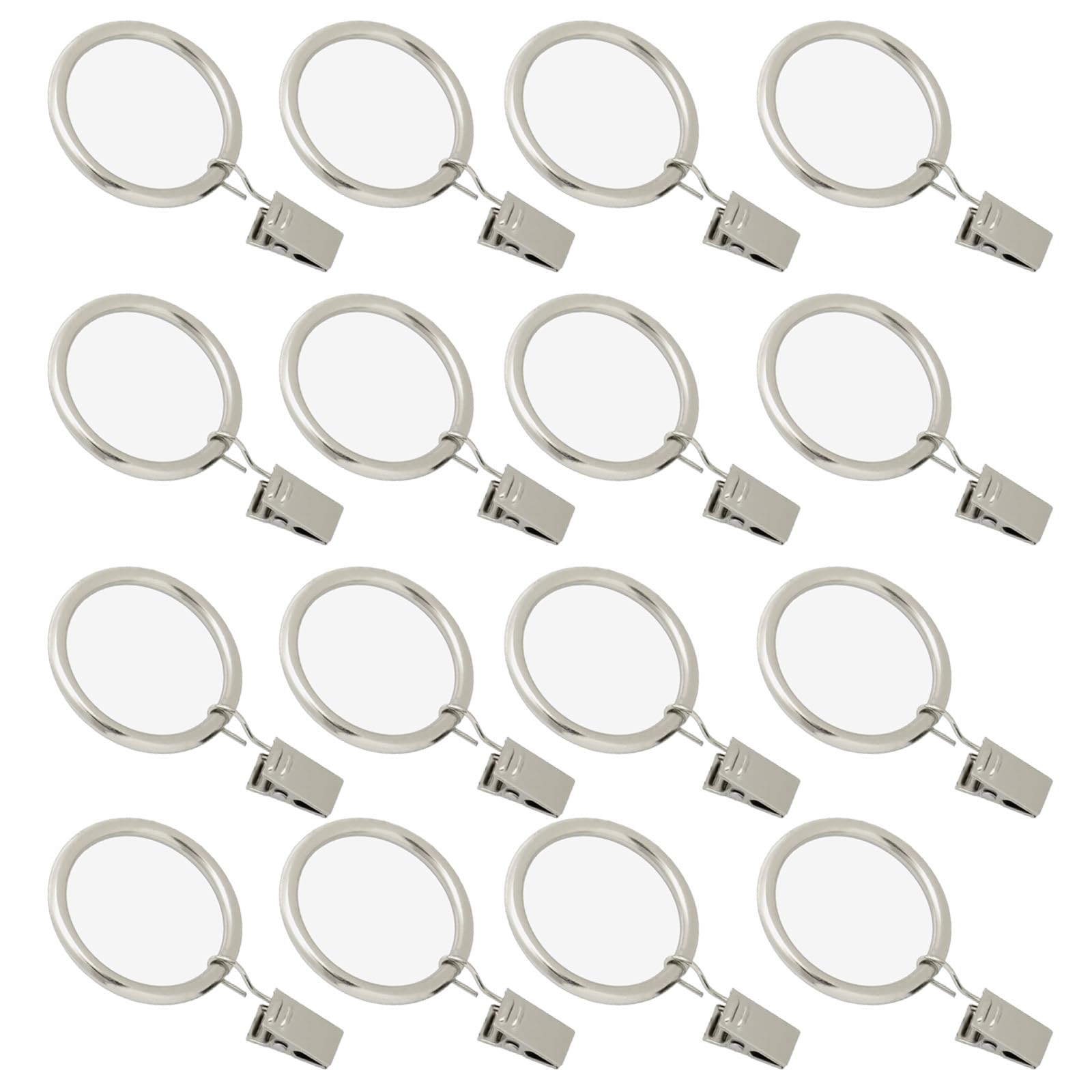 16 Pack Curtain Rings with Clips, Window Clip Rings Curtain Hooks Hangers Clip Rings for Hanging Drapery Drapes Bows, 1.5 Inch in Diameter, Matte Silver