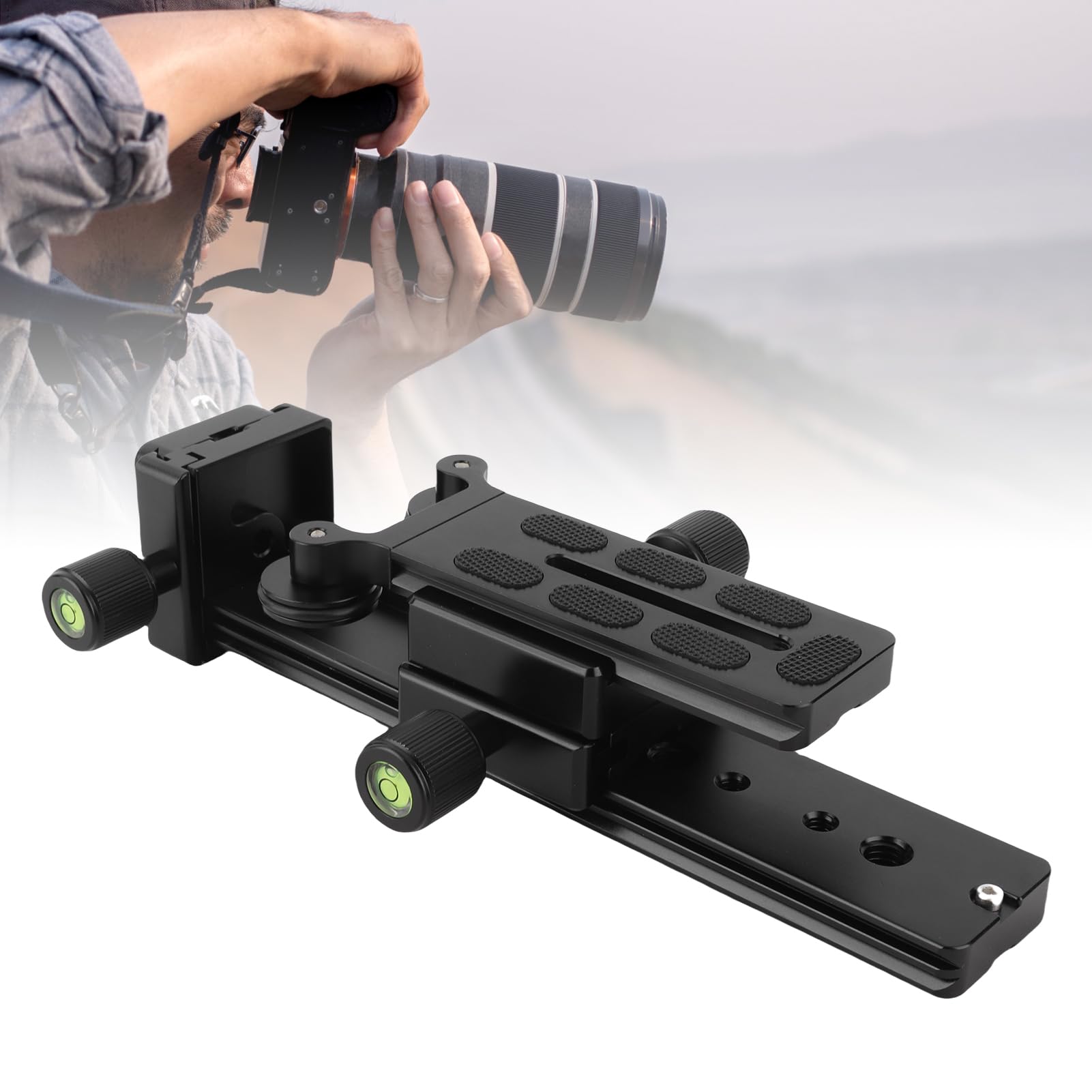 Staffa di supporto per teleobiettivo da 20 cm, piastra a sgancio rapido con livello, staffa per fotocamera in lega di alluminio per viti standard da 1/4" 3/8", compatibile con fotocamere Mid Frame e