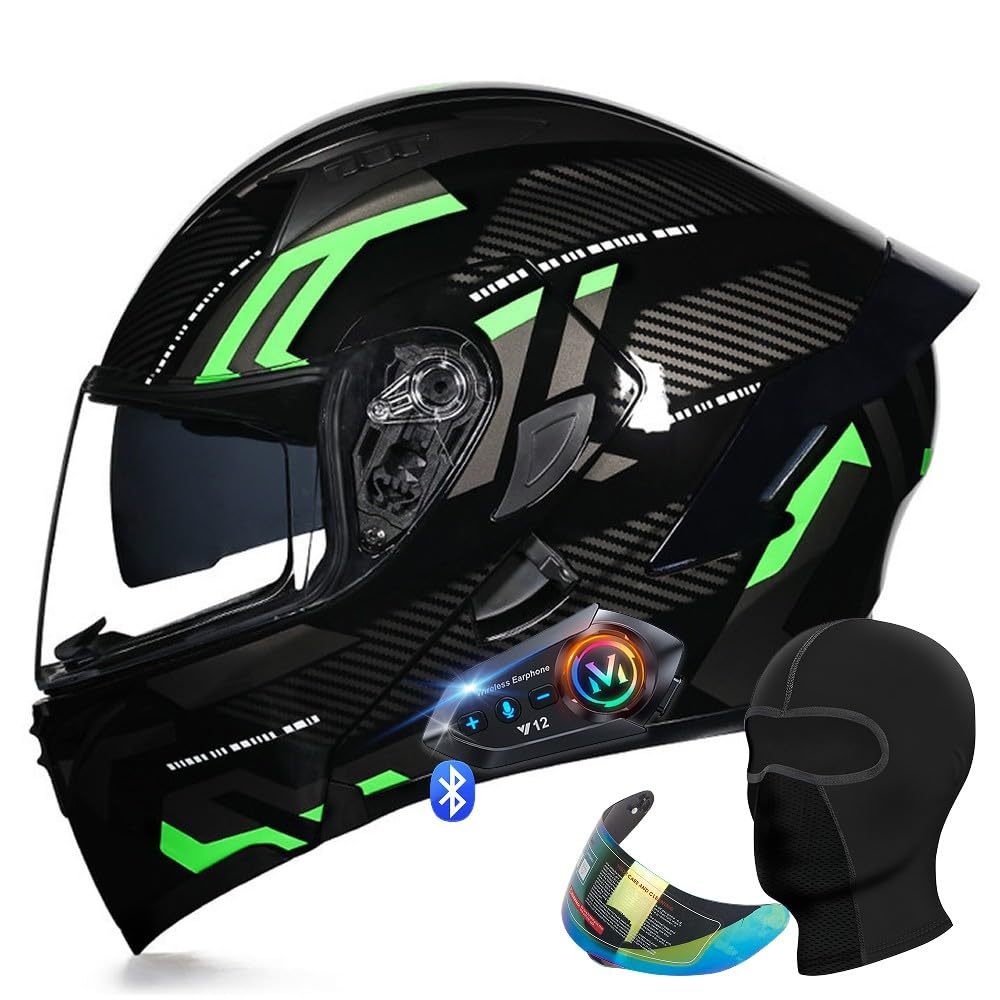 YHQUDGWT Bluetooth Modular Motorcycle Helmets ECE Approved Flip Up Motorcycle Helmets Wide Field Modular Motorcycle Helmet Built-in Dual Speakers Helmet Adult for Commuting MenWomen