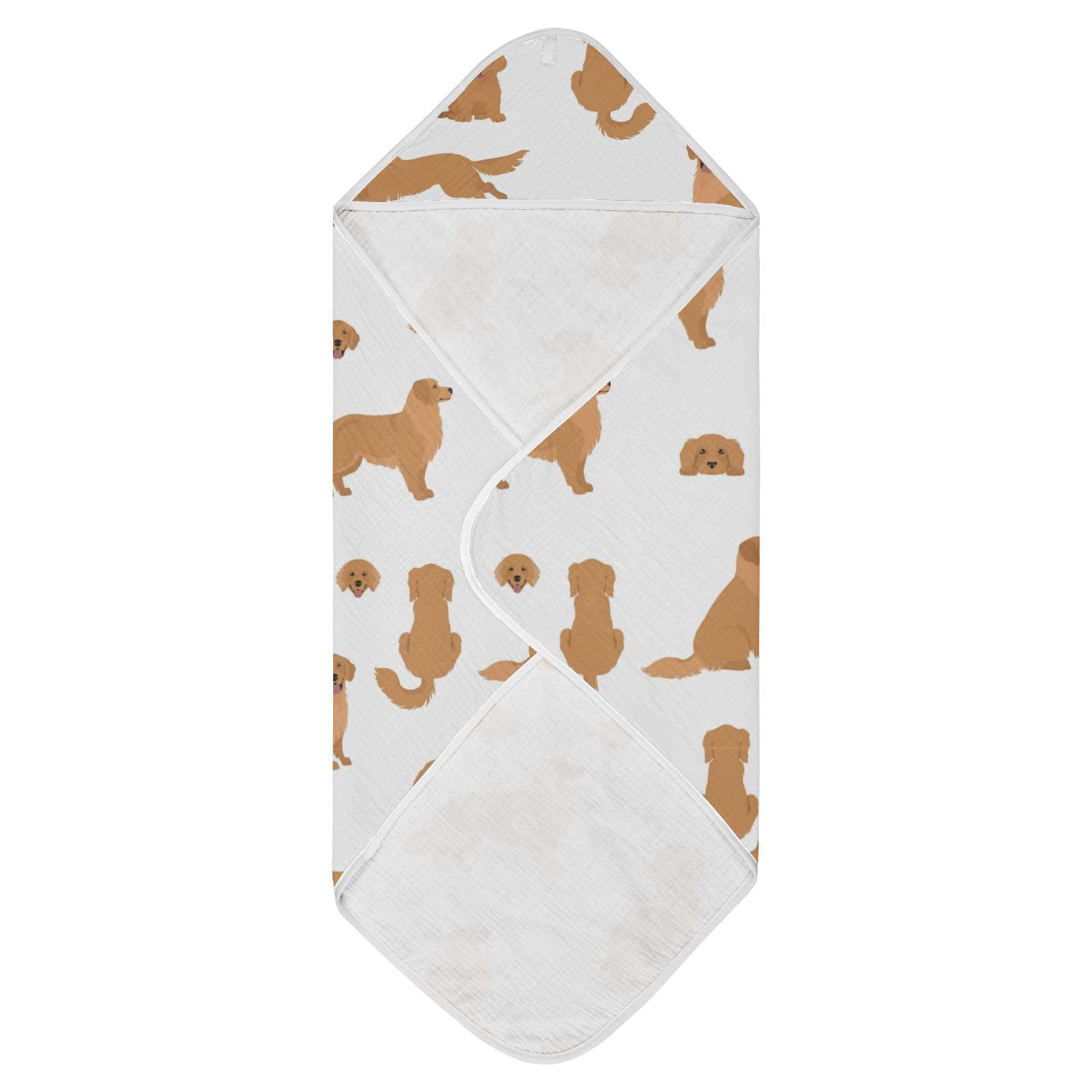 Pigsaly Golden Retriever Dogs Hooded Baby Towel Cute Gold Puppy Baby Bath Towel Unisex Toddlers Hooded Towels Cotton Boy Washcloths Girl Shower Towel for Infant Newborn 30 X 30 in