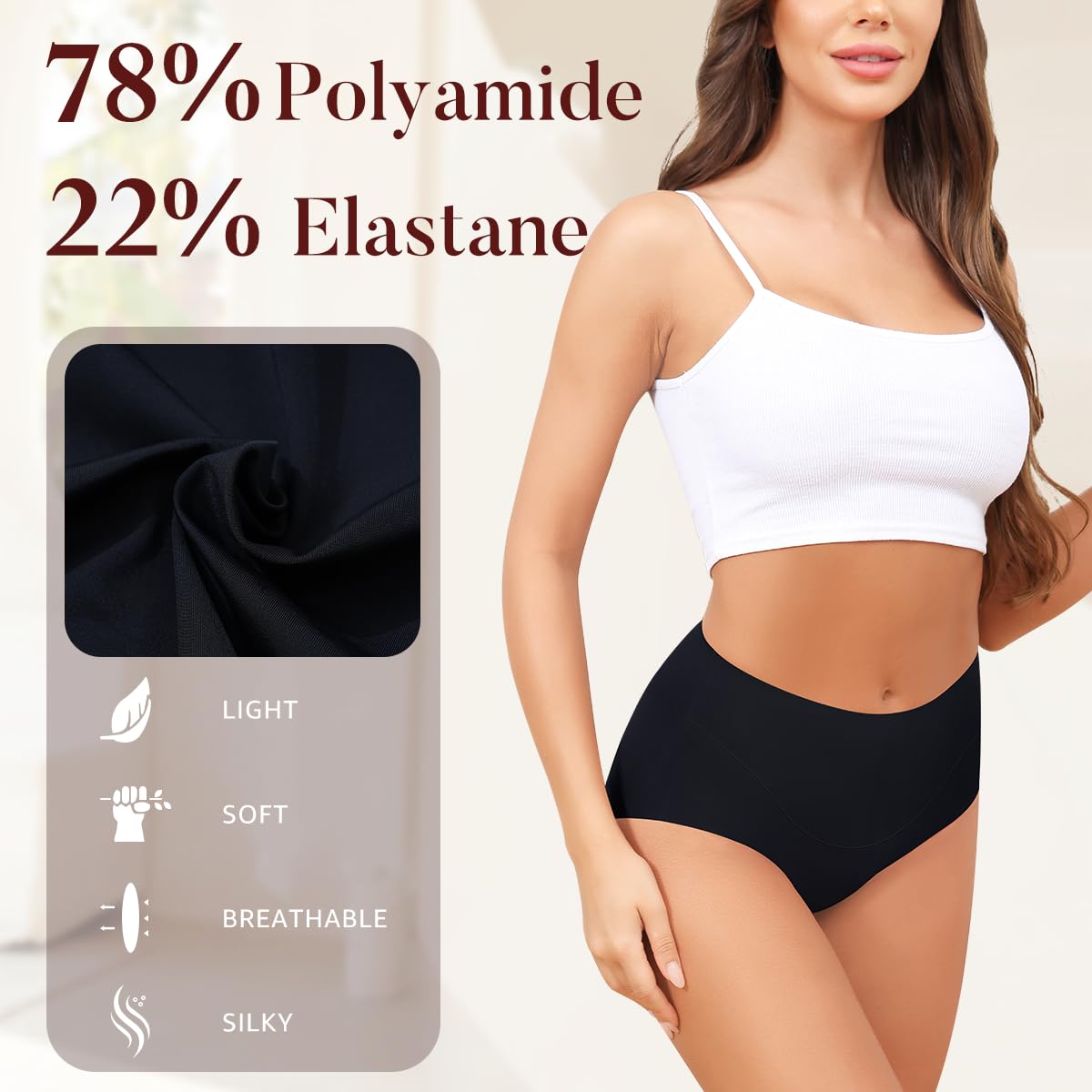 LEVAO Ropa interior sin costuras de cintura alta para mujer, cobertura completa, bragas invisibles para mujer, paquete de 6 unidades S-XXL