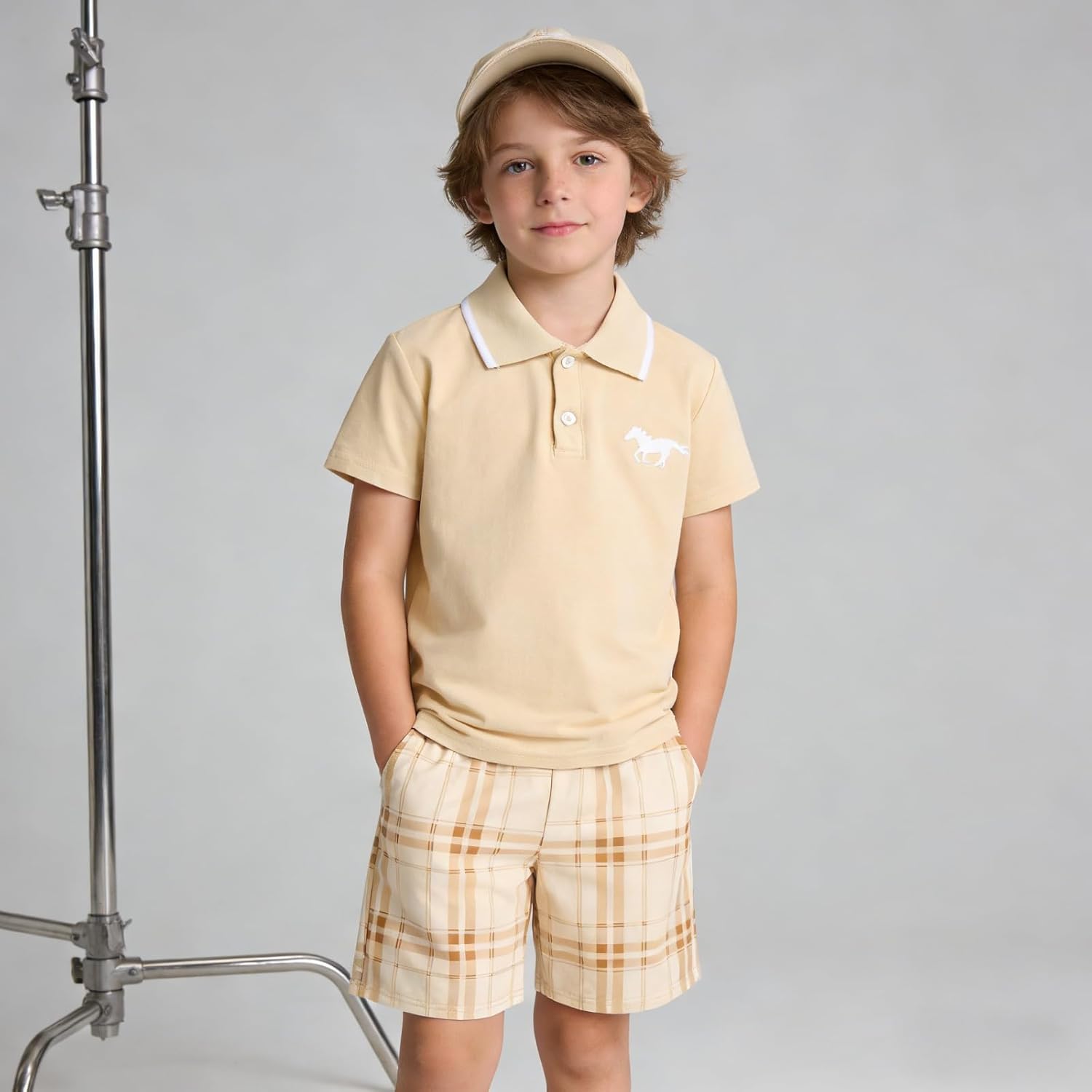 Kids Tween Boy Clothes Casual Short Sleeve Polo Shirt + Plaid Print 2Pcs Shorts Summer Clothing Set - Image 2