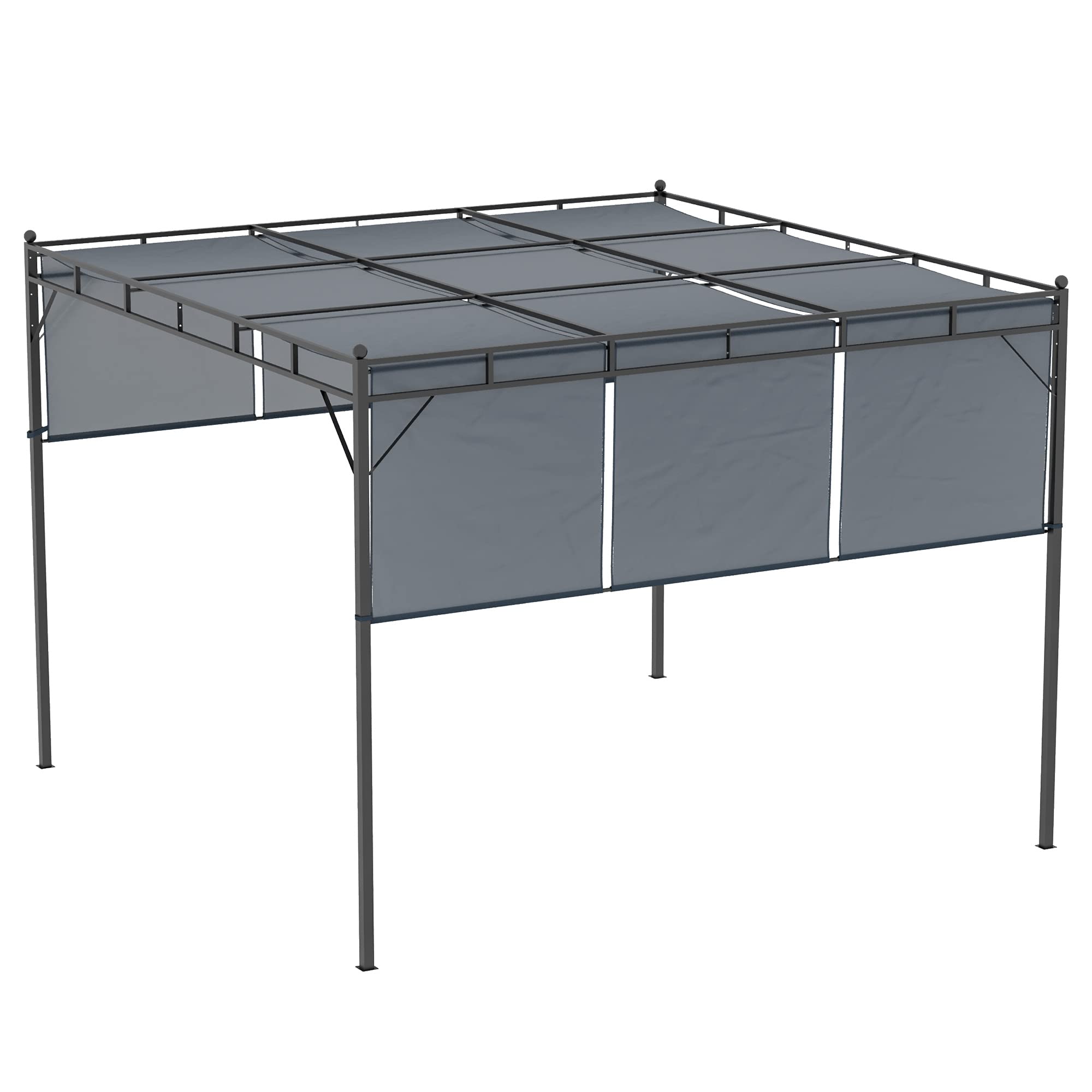 Outsunny Gazebo Pergola 3x3m Con Tetto Scorrevole - Acciaio Grigio Scuro, 8 Picchetti
