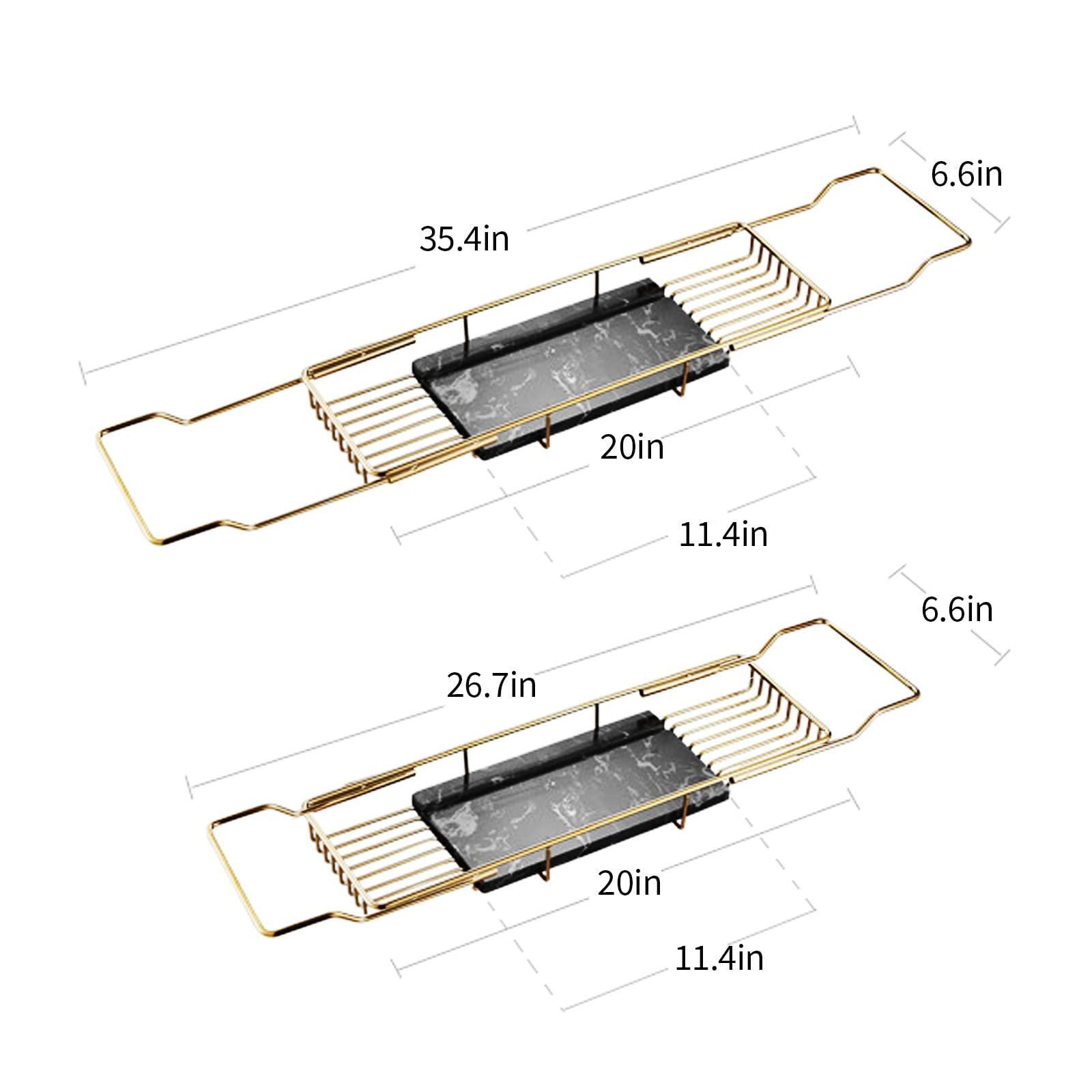 Bandeja para bañera, organizador de baño expandible de acero inoxidable, mesa de mármol para leer, portátil y baño de lujo
