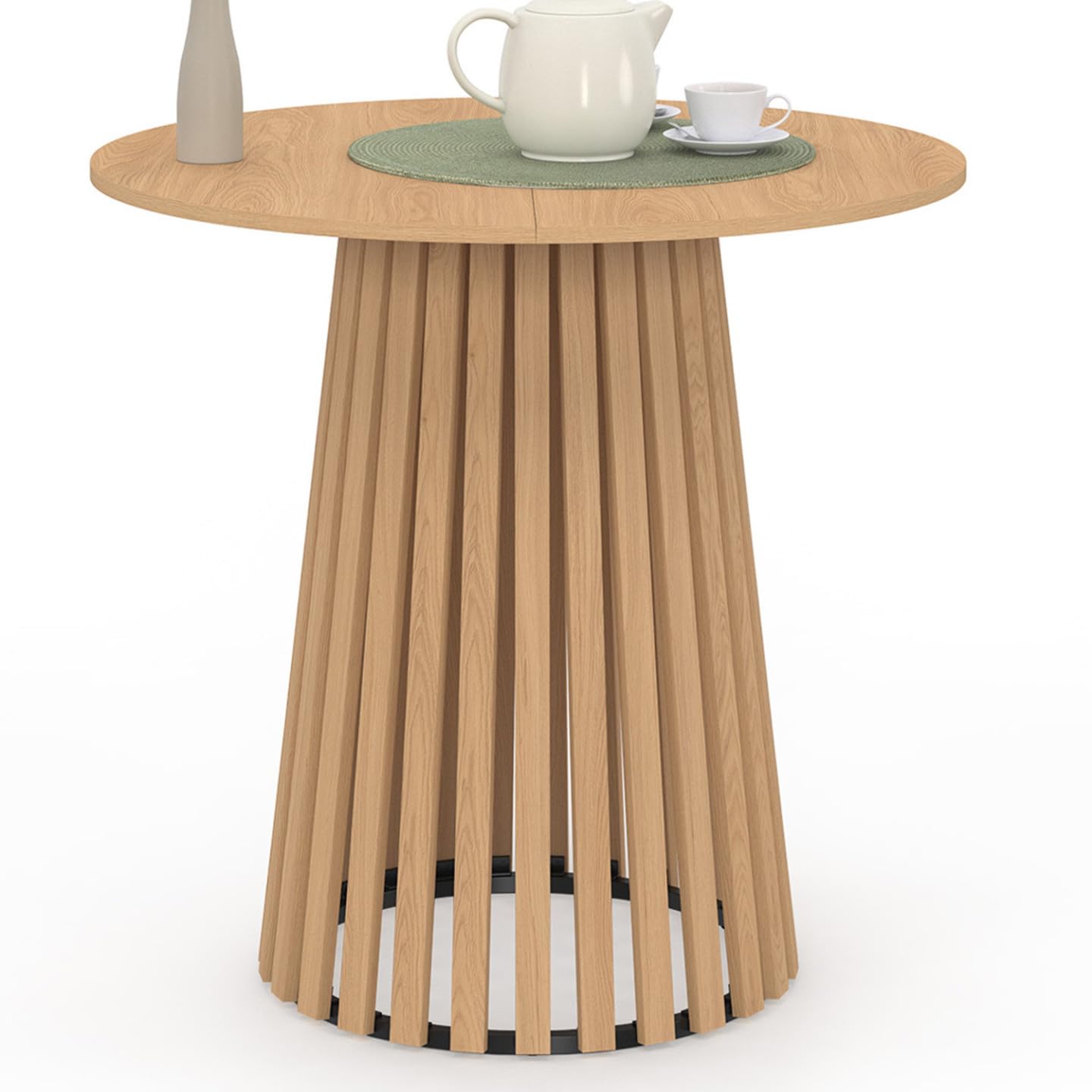 IDMarket - Tavolo da pranzo rotondo per 6 persone CARMEN con gambe a doghe in legno e piano in legno da 80 cm