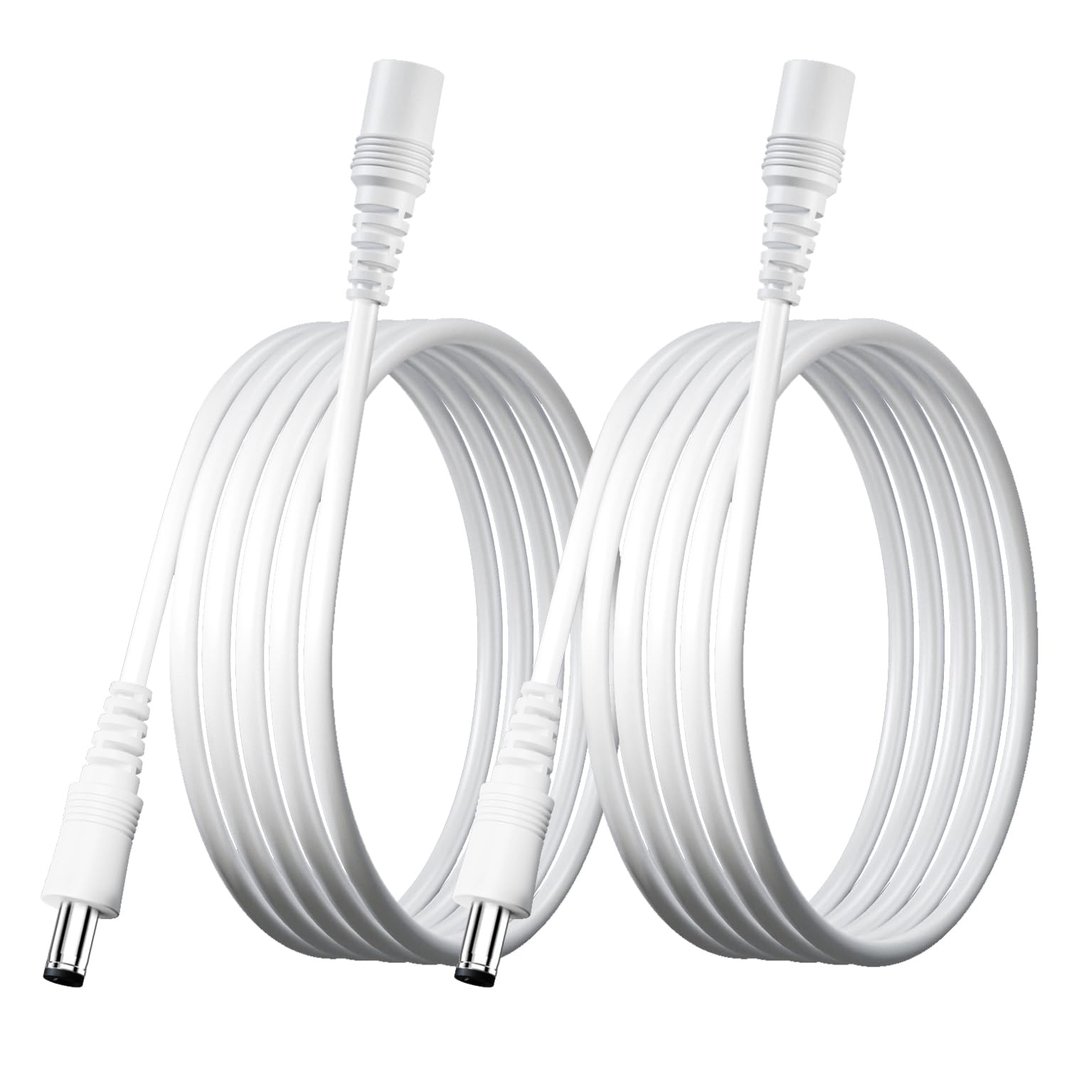 OXZEEWEE Pure Copper DC Extension Cable 2 Pack 3M/10Ft Universal 5.5mm x 2.1mm Female to Male Plug 12V Cord for Security Camera, CCTV IP, Router, LED Strip and More(White)