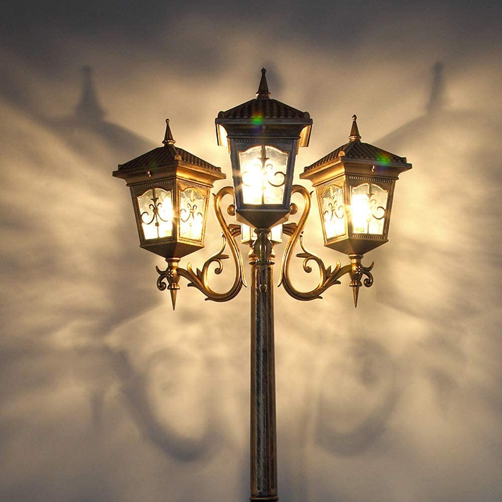Luces de calle al aire libre LED 3 * Lámparas Villa Retro Luz impermeable Comunidad Exterior Paisaje Poste Linterna de poste de jardín Camino de jardín Lámpara de estilo europeo Luces de terraza,