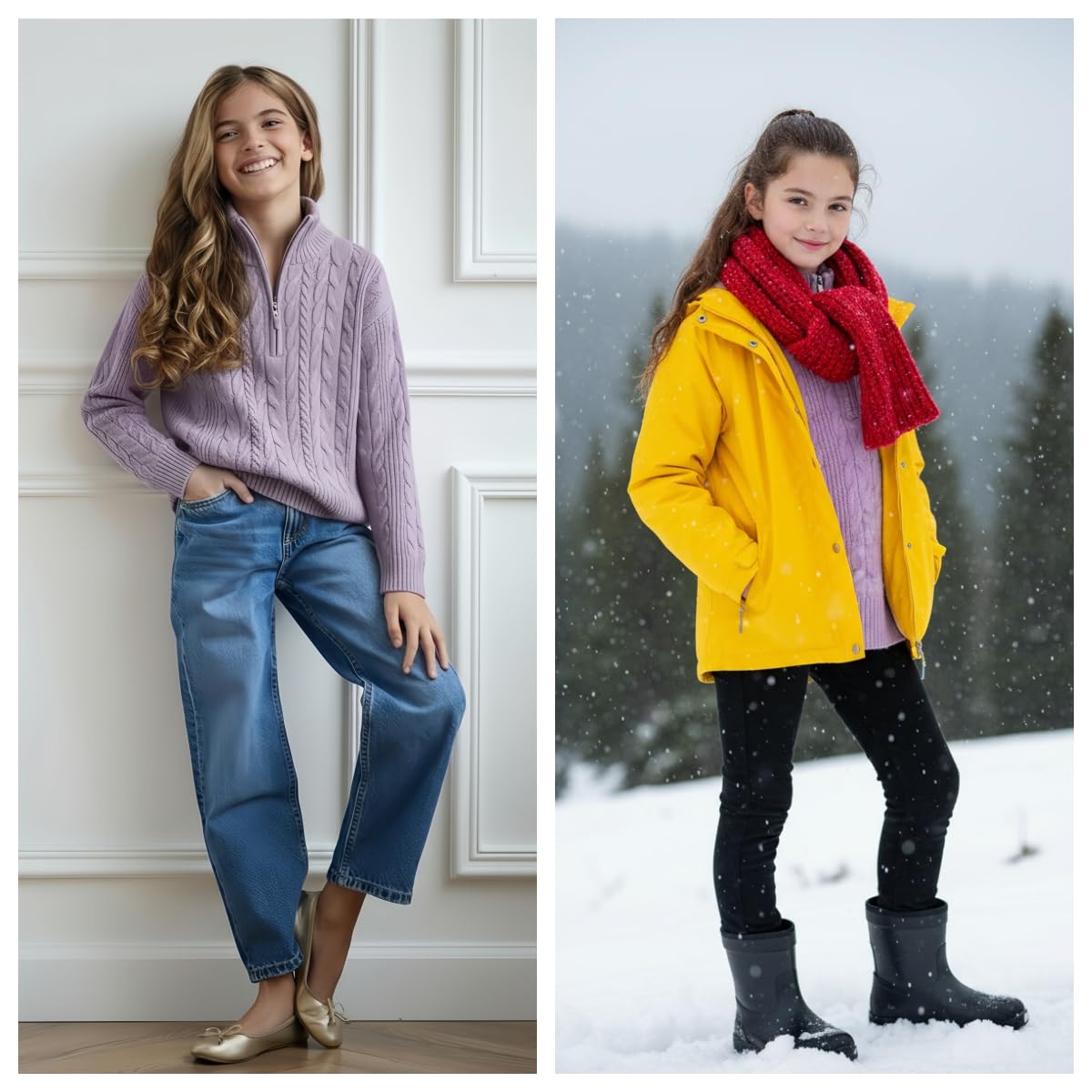 Dziewczęcy sweter z dzianiny z zamkiem do połowy, stójka, dzianina, ciepły sweter z długim rękawem, miękki, przytulny sweter, jesienno-zimowy, topy dla dzieci w wieku 5-15 lat
