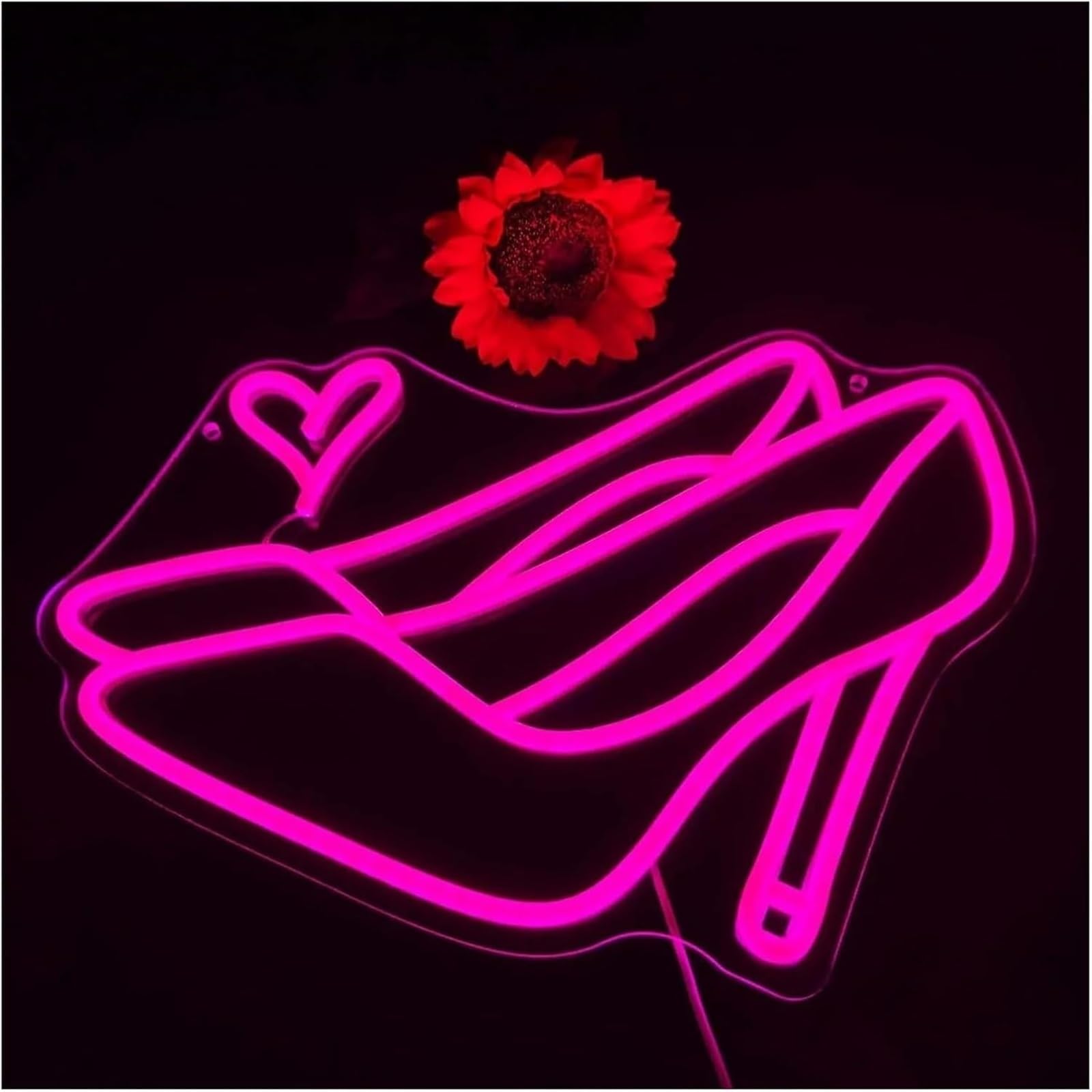 Insegna al neon decorativa con scritta "Tacchi a spillo" a forma di cuore luce alta decorazione feste da bar 29×35 cm