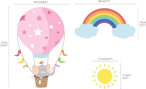 Miniatura 6 de BASHOM BS-001 - Globos de aire caliente para pared, calcomanías de nubes de animales para habitación de niños, guardería, sala de juegos, sala de
