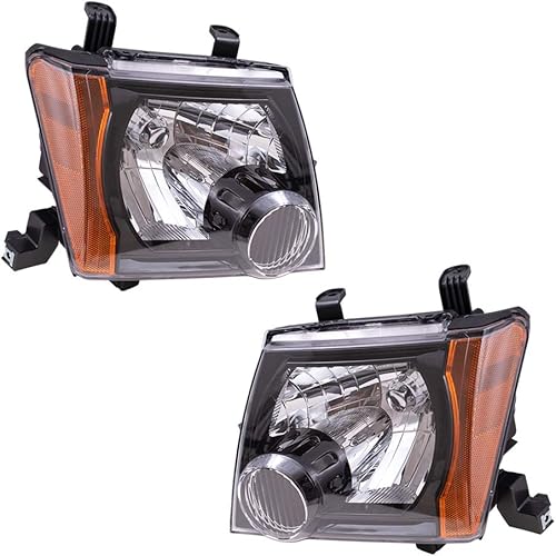 Brock Replacement Driver and Passenger Side Halogen Combination Headlight Assemblies with Black Bezel Compatible with 2009-2015 Xterra S/X Models