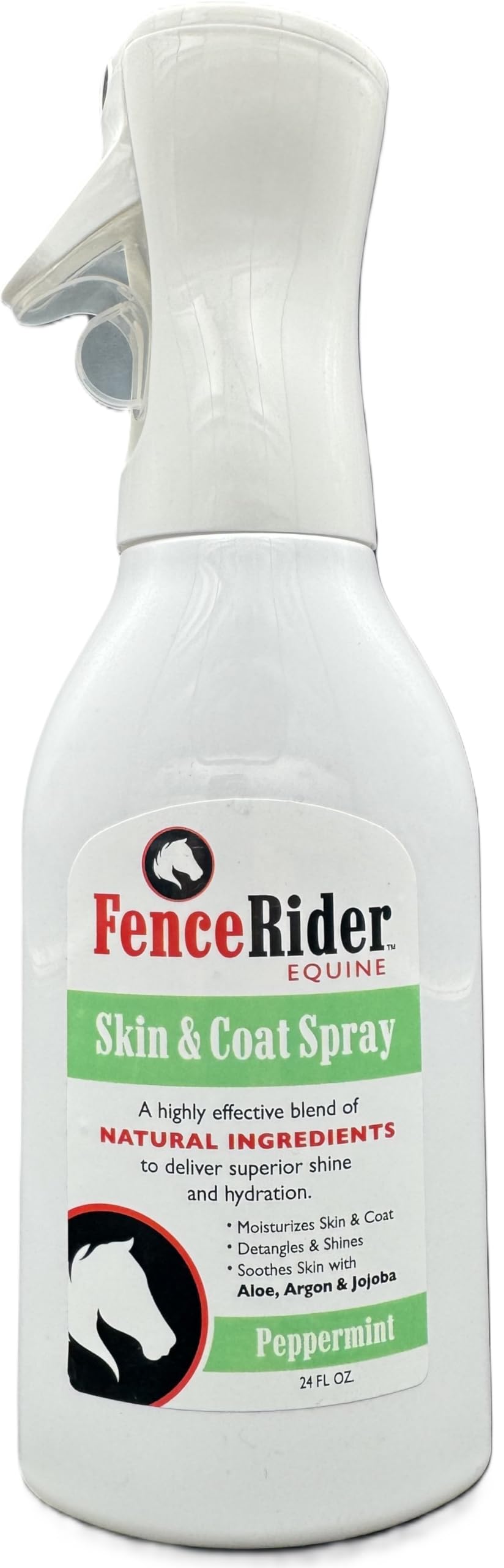 Fence Rider Skin & Coat Spray for Horses, Blend of Premium Natural Ingredients to Soothe Skin and Shine Coat, 24 oz Ready to Use (Peppermint)