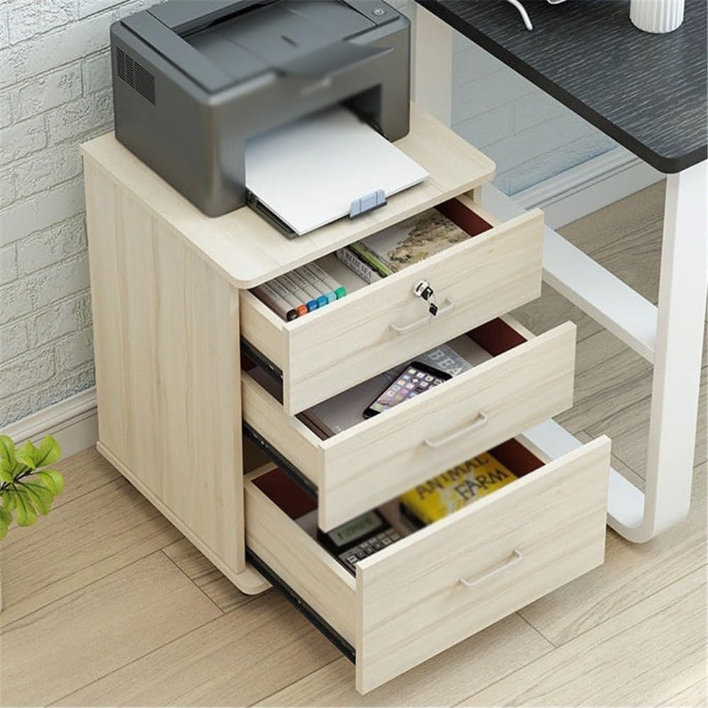 Archivadores de Fichas Gabinete bajo con cajón Archivador Gabinete de almacenamiento de archivos Gabinete de archivo de oficina móvil con bloqueo simple Oficina(Beige)