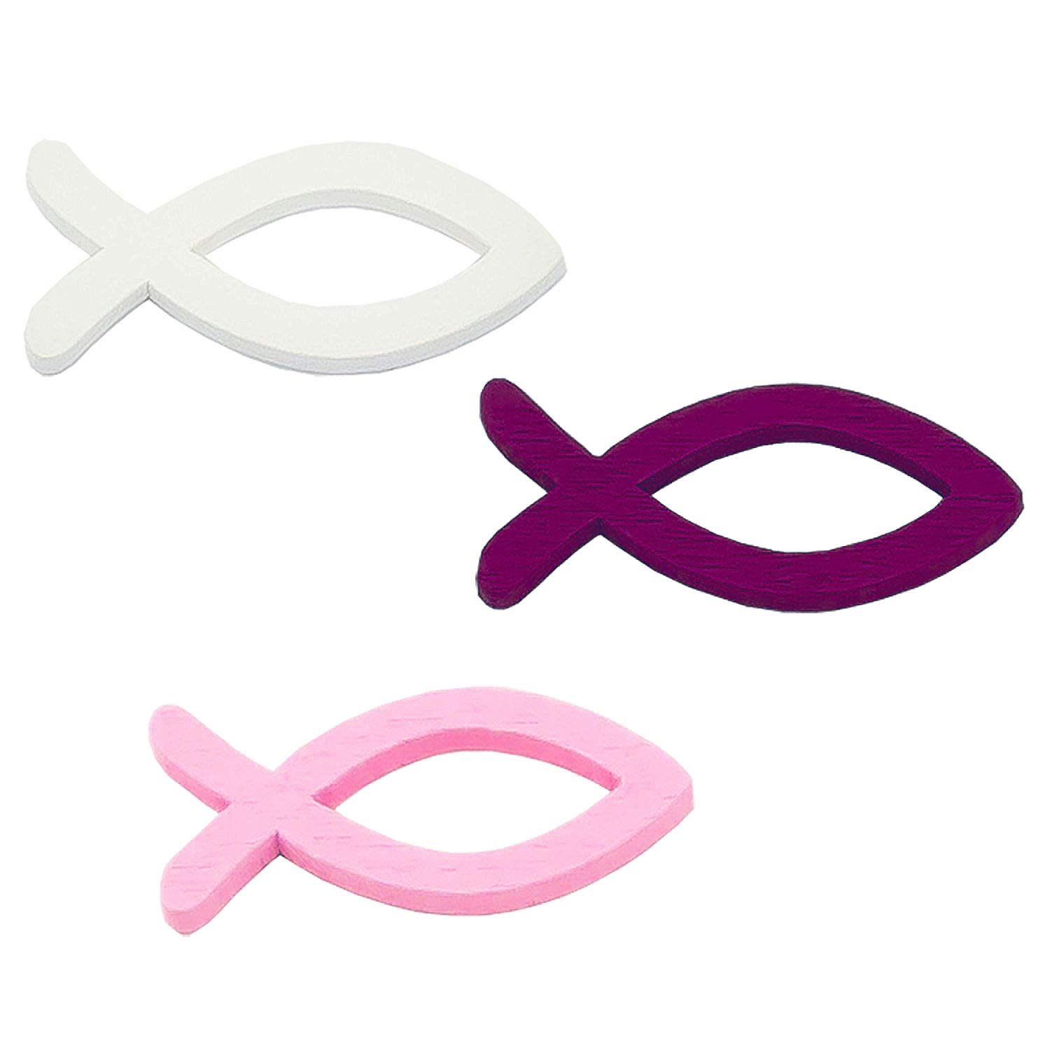18 Petits Poissons En Bois Décoratifs – Coloris Rose, Violet, Blanc – Pour Baptême, Communion Ou Décoration De Table