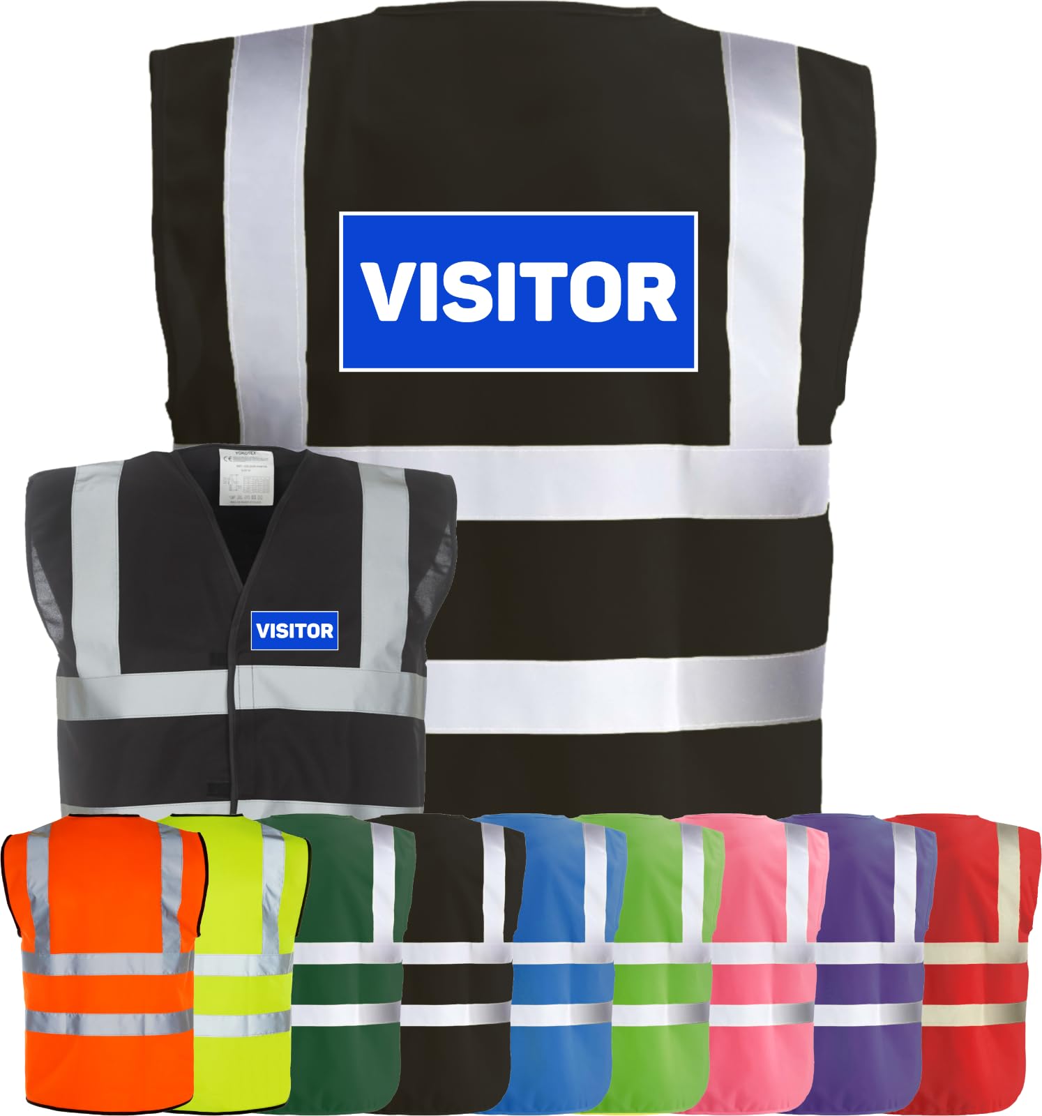 Corporate Togs VISITOR Printed Hi-Vis Safety Vest, Safety Apparel with 2 Band & Brace Reflective Strips, Fully EN471 Health & Safety Compliant | Protective Safety Wear