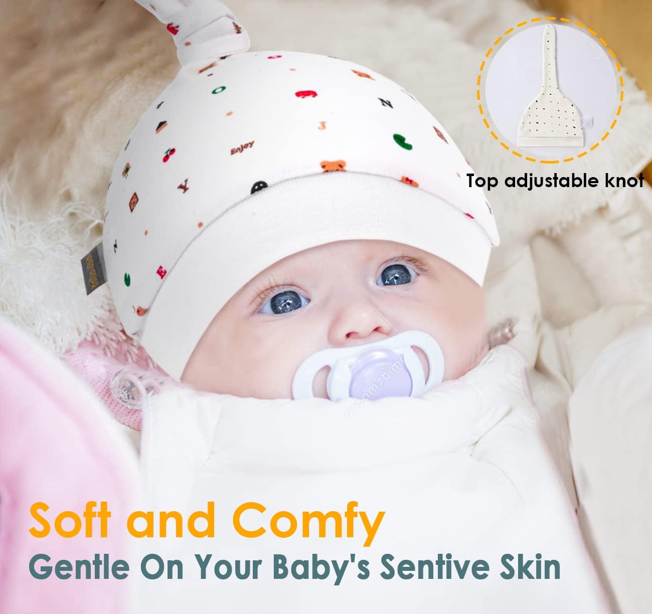 2 Sets Newborn Baby Caps and Scratch Mittens Gloves, Beanie Hat and Mittens for 0-6 Months - Image 3