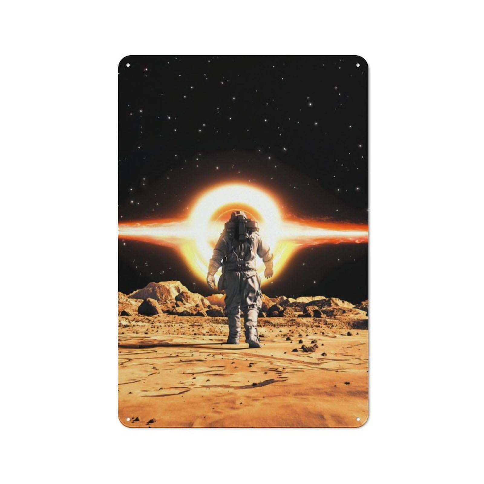 Rustic Metal Sign 30x20cm Featuring Astronaut on The Mars for Hallway Wall, for Collectors Decorating Hallways And Entrance Areas