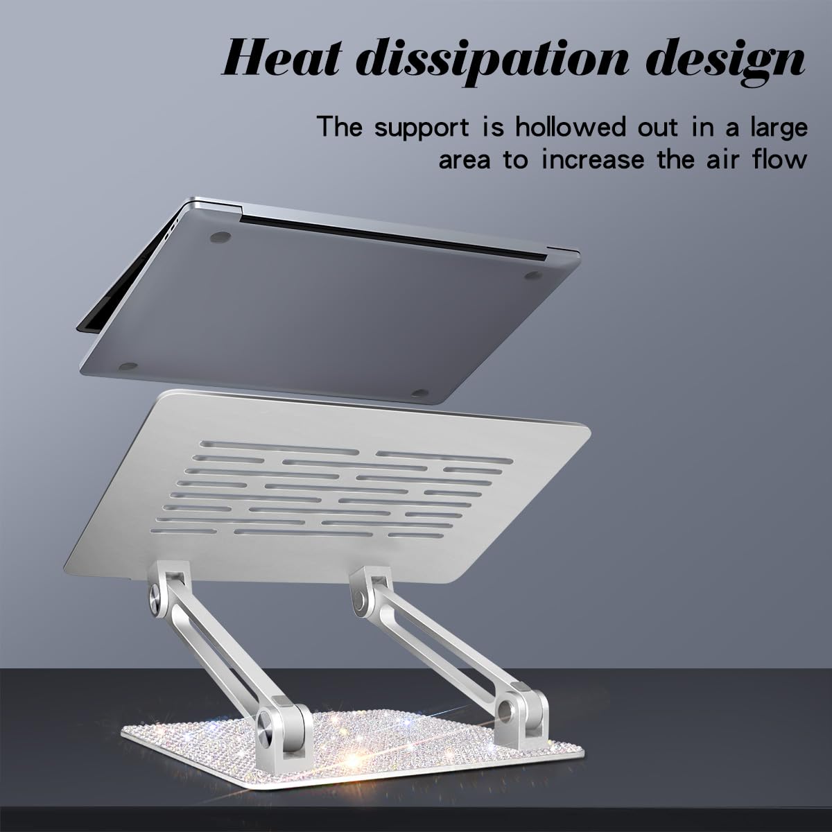 Bling - Soporte ajustable para laptop, elevador portátil de aluminio, plegable, ergonómico para MacBook Air Pro, Dell XPS, HP (10-17.3 pulgadas), color plateado