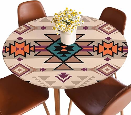 Miniatura 32 de Mantel redondo de mármol ónix con bordes elásticos, color marrón, lavable, reutilizable, para cocina, picnic, fiesta, 40-44 pulgadas Ónix