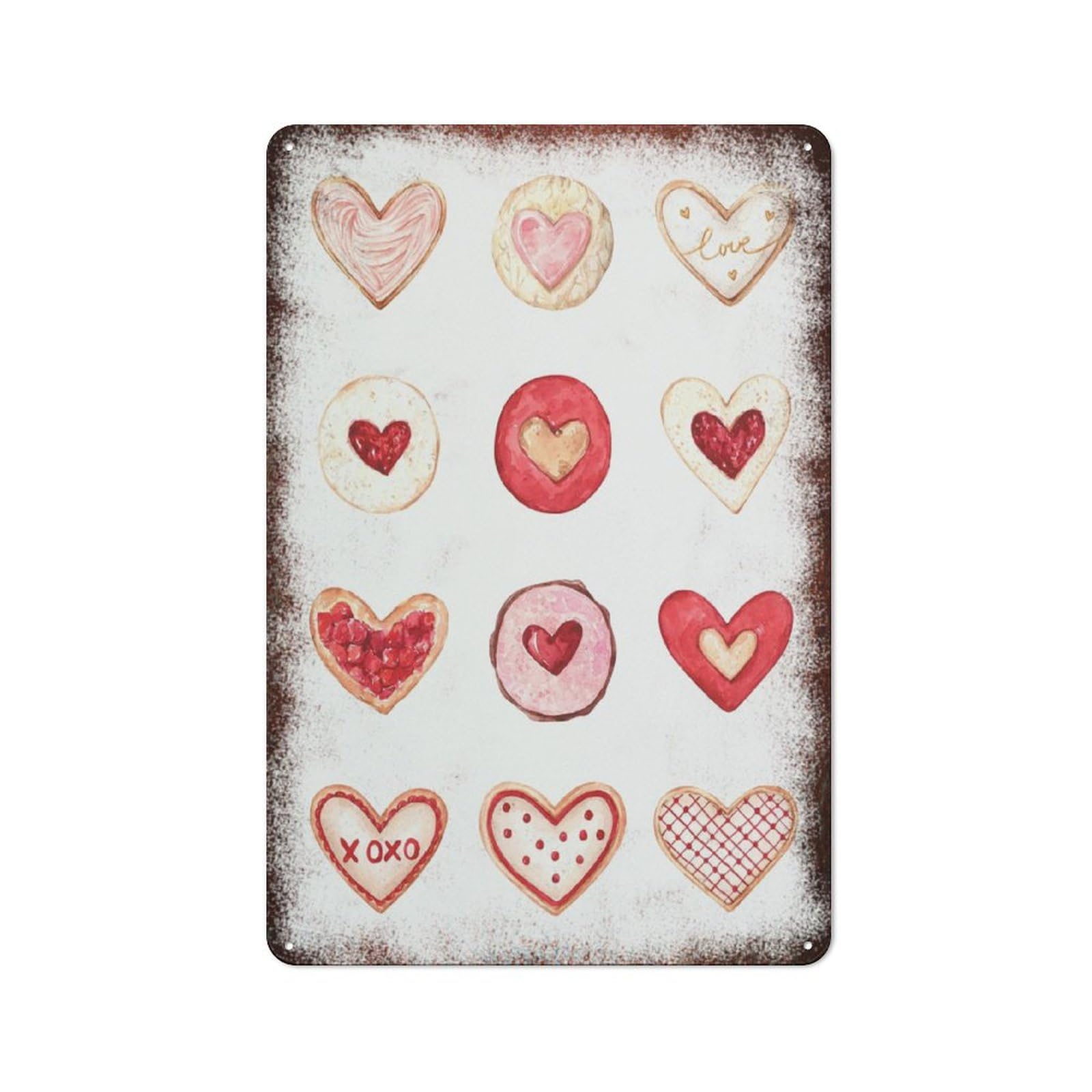 peiyeety Metal Tin Sign Heart Cookies Minimalist Pattern Vintage Rustic Wall Art Kitchen Bathroom Bedroom Living Room Cafe Farmhouse Entryway Office Garage Home Bar Laundry Room Porch Patio 8x12 Inch