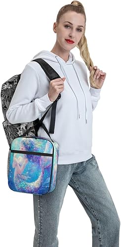 Vista 87 de SUPLUCHOM Lonchera vintage con diseño de hojas de hongos y bosque, bolsa aislada reutilizable con bolsillo lateral para el trabajo, escuela, picnic