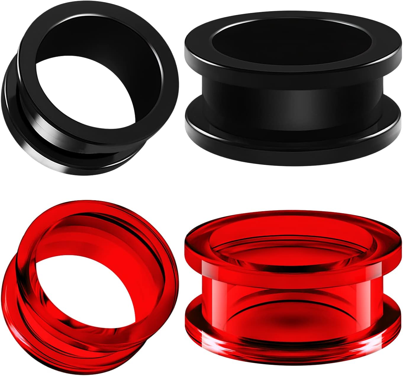 2 Pairs Black Acrylic Red Flesh Tunnels Piercing Jewelry Stretcher Screw-fit Ear Ring Gauges Earring Lobe Plugs