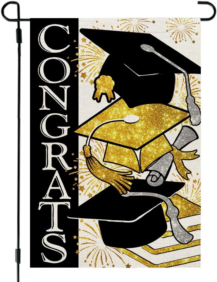 House Flag Class of 2023 Congratulations Garden Flag Diploma Caps 12×18 Inch Double Sided Vertical College 2023 Graduation Congrats Black Small Yard Outdoor Decoration CF940-12