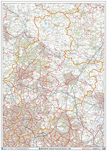 Carte murale Walsall WS avec codes postaux français sur support papier grand format