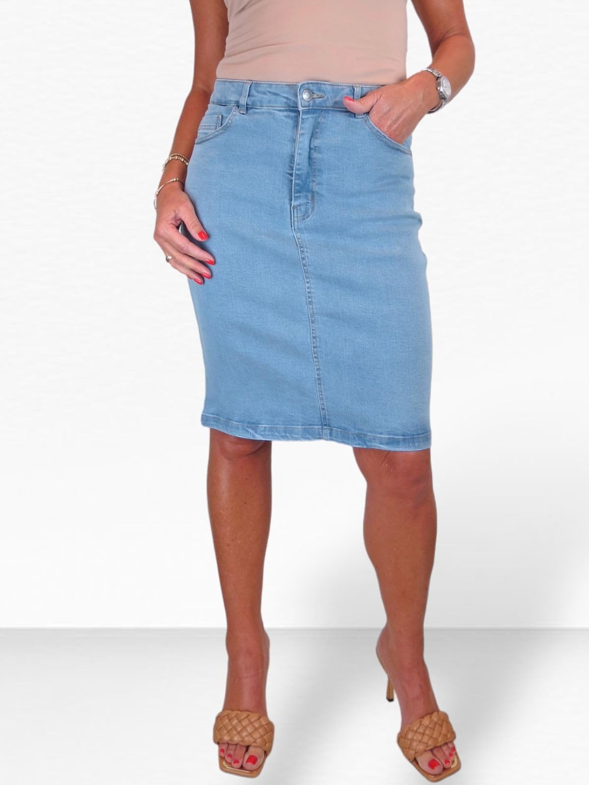 Paulo Due Gonna Jeans Denim Elasticizzato da Donna Gonna Tubino al Ginocchio da Donna 42-54