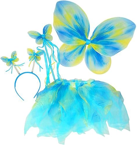 Juego de tutú de mariposa de neón azul y verde (4 piezas)