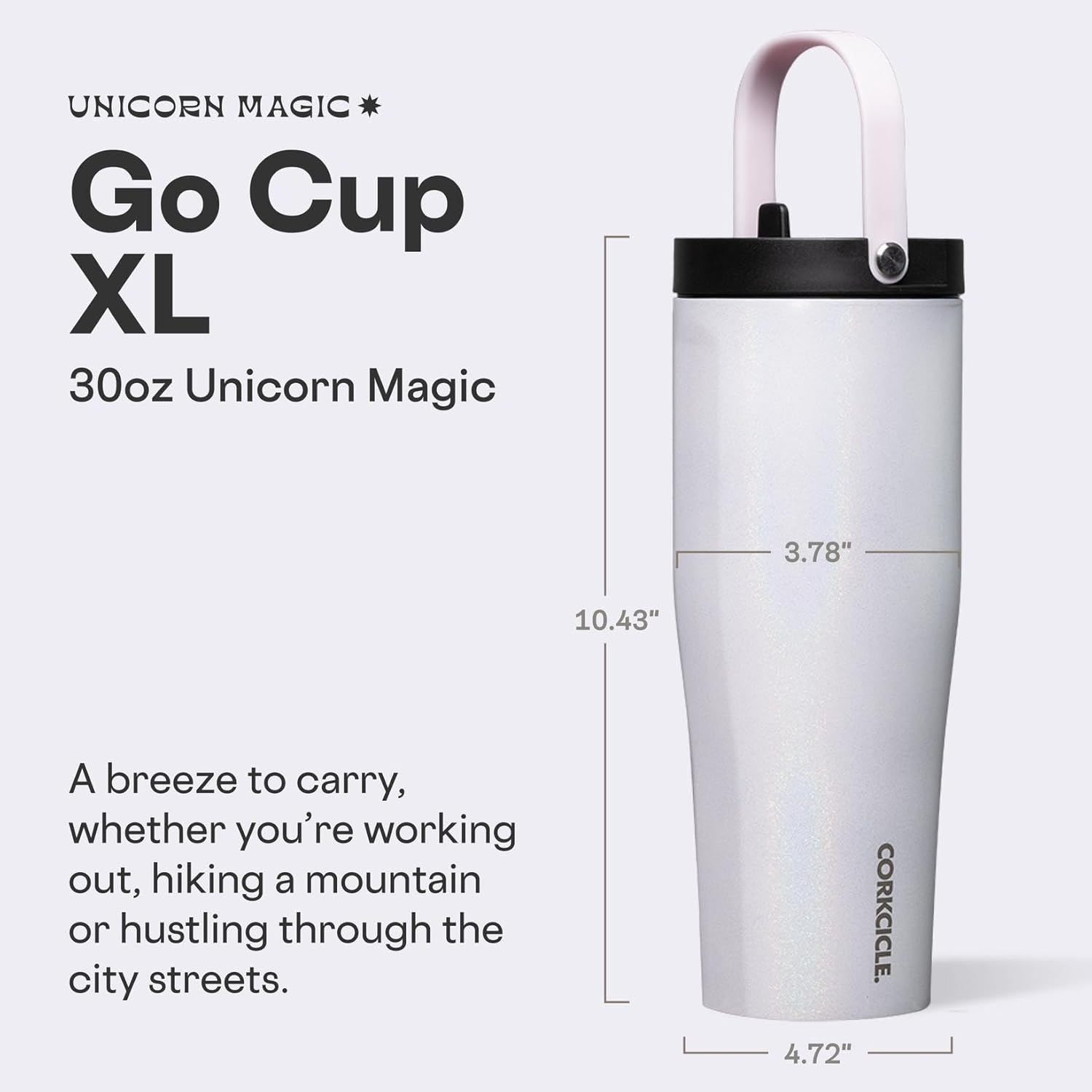 Corkcicle Go Cup XL - Leak-Proof Travel Tumbler - Triple Insulated Stainless Steel Water Bottle - Easy-Carry Handle - Summer Drinkware Gift - Keeps Drinks Ice Cold - 30 oz - Unicorn Magic - Image 2