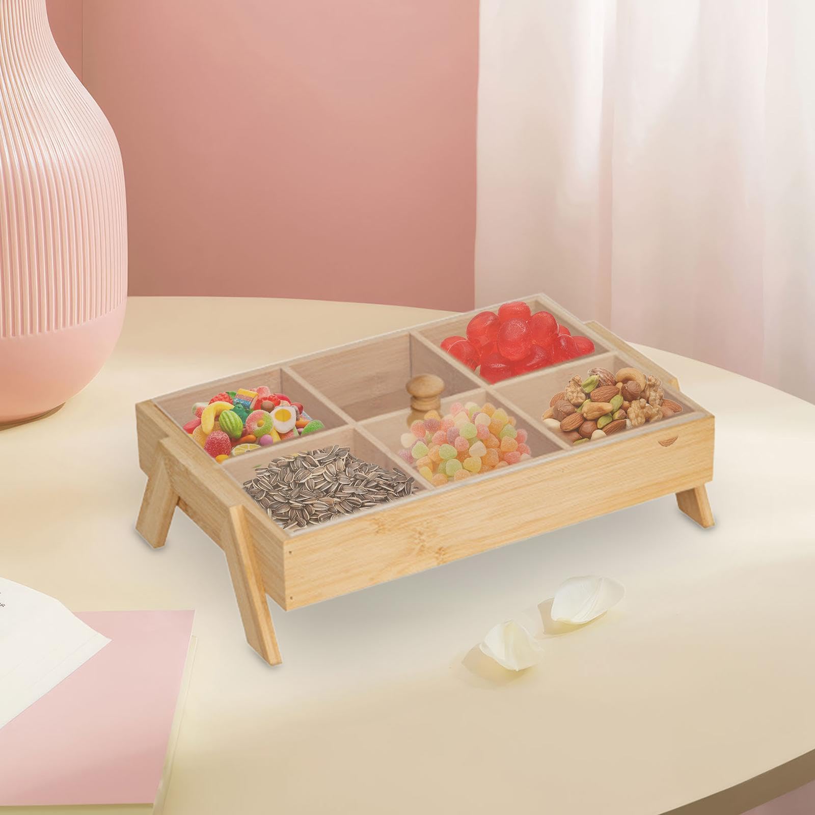 Plateau de service – Plateau alimentaire polyvalent pour collations, desserts, fruits, légumes – Design à 6 sections – Parfait pour le salon et les fêtes