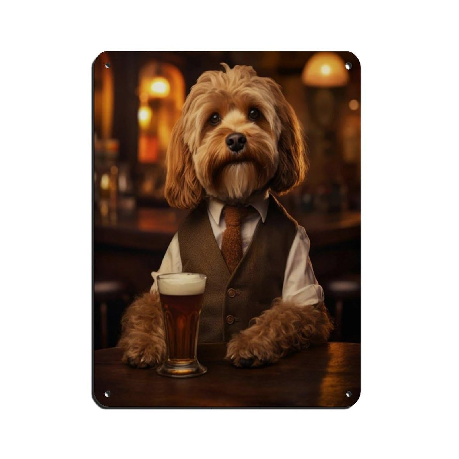 Cockapoo Gentleman in Pub Tin Sign Vintage Metal Pub Club Cafe Bar Home Wall Art Decoration Poster Retro 12x16inch(30x40cm)