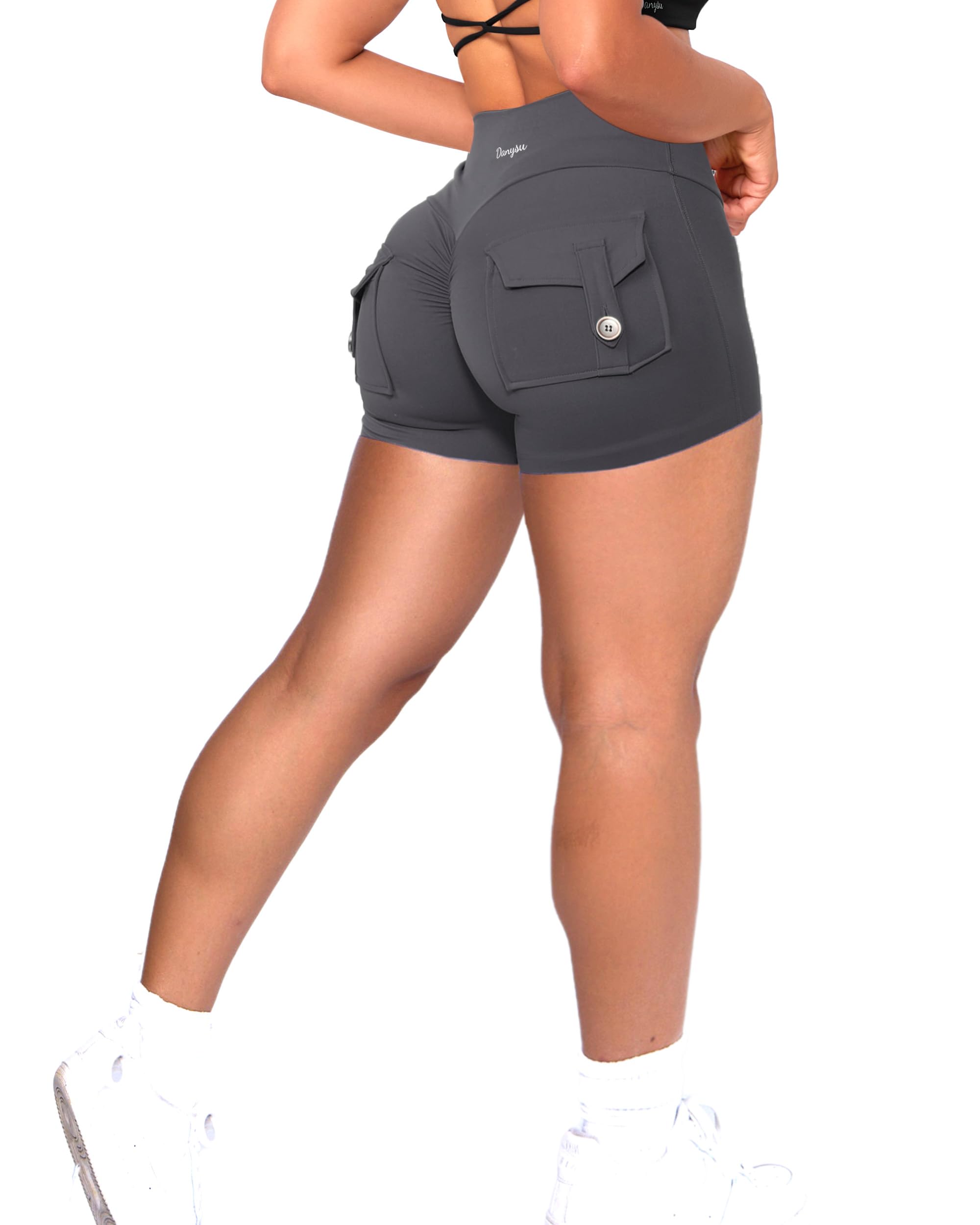 Danysu Women Pocket Shorts Cross High Waist Scrunch Butt Booty Workout Lifting Athletic Gym Bottoms