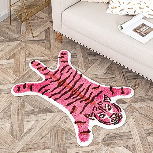 Funny Tiger Bath Mat For Bathroom, Cute Pink Tiger Cartoon Bathroom Rug Non Slip Animal Shaped Absorbent Preppy Small Bathtub Rug Bathroom Decor Aesthetic Plush Shower Rug Machine Washable 33.1X21.7In #TOP6