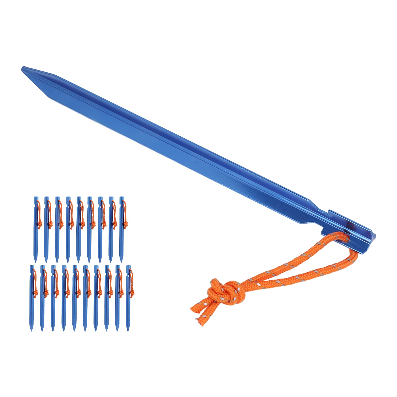 Picchetti per tende a forma di V, robusti, in lega di alluminio, picchetti da campeggio, picchetti per tende ultraleggeri lunghi 18 cm con corde per accessori per tende da campeggi (Blu)